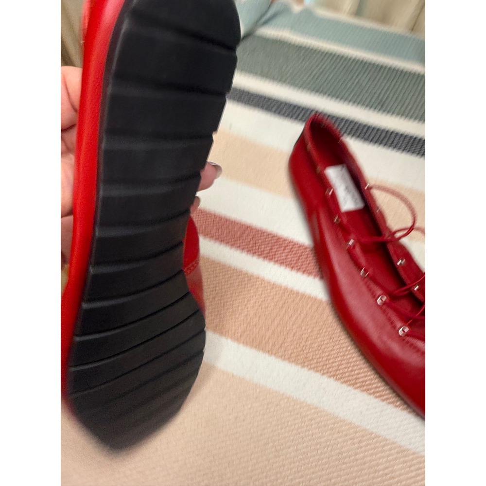 Steve Madden Pointe Flats Women 6.5 Red Leather Lace Up Square Toe Ghillie - Picture 8 of 9